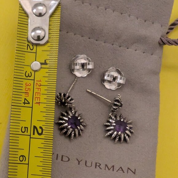 David Yurman Amethyst Sterling Silver Starburst Earrings RARE - Picture 7 of 7